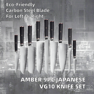 Juego de Cuchillos Japoneses ZA DAMASCUS MAKERS al por Mayor, Mango Negro G10, Acero Damasco VG10 de 3 Capas, Ambidiestros, 9 Piezas, Cuchillos de Cocina - Product Image 2
