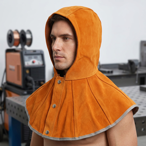 Casque de soudage intégral en daim orange avec fermeture à bouton-pression, réglage manuel de la teinte, protection frontale relevable pour la fabrication métallique - Product Image 1