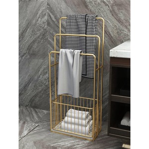 Porte-serviettes scandinave de luxe en plastique à 3 barres, étagère autoportante pour rangement de salle de bain - Product Image 1