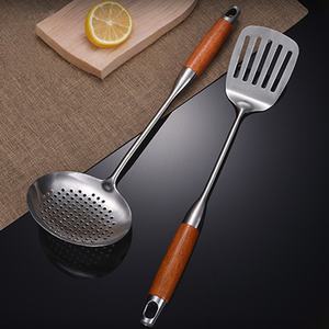 طقم أواني مطبخ من 6 قطع عالية الجودة من الفولاذ المقاوم للصدأ بمقبض من خشب الورد غسالة صحون مقاومة للحرارة آمنة للاستخدام على المدى الطويل - Product Image 3