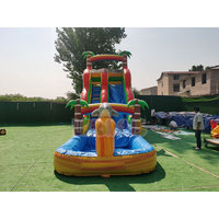 Toboggan aquatique gonflable tropical Dauphin et Palmier avec piscine, pour enfants et adultes, usage commercial et jardin