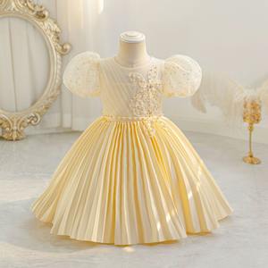 فستان حفلات للأطفال بأكمام منتفخة من الساتان، فستان أميرة للمناسبات المسائية وأعياد الميلاد للفتيات الصغيرات - Product Image 6