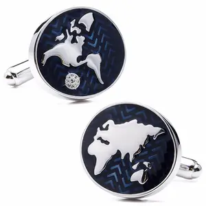 Custom Logo Metal Cuff Links Luxury Suit Shirt Blue World Map Cufflink