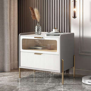 Chevet moderne en bois massif de luxe haut de gamme avec 2 tiroirs pour appartement chambre à coucher - Product Image 3