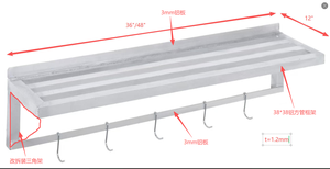 Estante de Pared Comercial de Aluminio para Cocina NSF con Ganchos para Ollas y Barra - Product Image 2