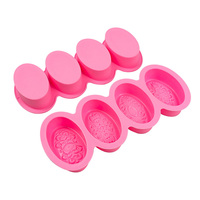 Candyer Neue Ideen Silikon Ovale Seifenformen 4-Fächer DIY Handgemachte Seifenform mit Gemischten Blumenmustern für Milchseife