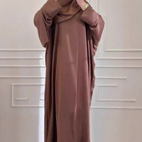 Abaya une pièce à manchette élastique en tissu brillant de couleur pure taille unique gratuite avec ensembles d'écharpes