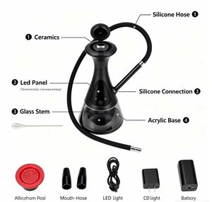 Electric Hookah with LED Light USB Rechargeable Modern Glass Base Remote Control Smoking Accessory - Product Image 3