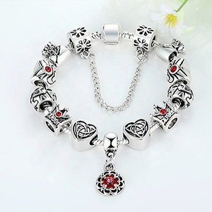 Pulsera De Plata De Ley 925 Designer Rhinestone Beaded <strong>Charm</strong> Fashion 925 <strong>Silver</strong> Plated Snake Chain <strong>Bracelets</strong> for Women - Product Image 4