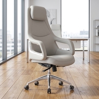 Chaise de bureau ergonomique en cuir de haute qualité à dossier haut, chaise pivotante de direction réglable avec appui-tête souple