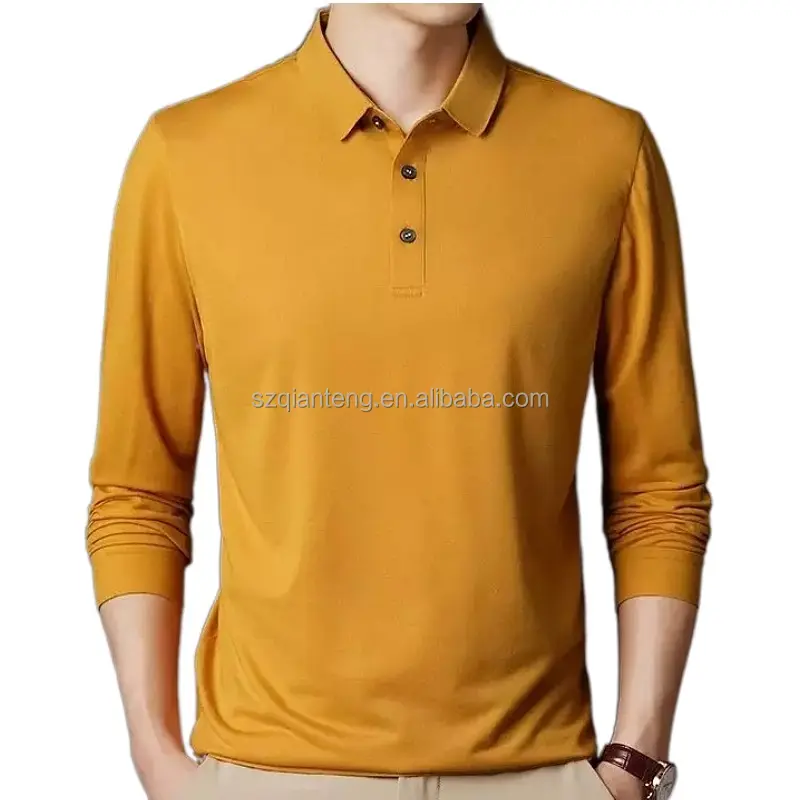 AQTQ عالية الجودة الأصلي عادي طويلة الأكمام محبوك قميص عارضة متماسكة جولف الرياضة قمصان بولو للرجال