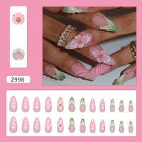 Z998 Faux Ongles Réutilisables Couverture Complète en Gros, French Almond Press Charms, Matériau Acrylique, Courts Pré-conçus, 24 Pièces
