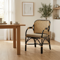 Fauteuil d'extérieur Boneto en rotin naturel artisanal, style asiatique, pour jardin, bistrot, hôtel, appartement