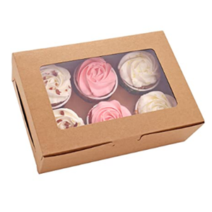 6 Cavity <b>Kraft</b> Paperboard Cupcake <b>Box</b> with Clear Window and Dividers Eco-Friendly Recyclable Packaging for Household Use - Product Image 2