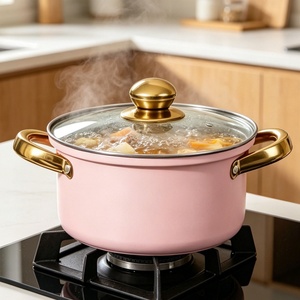 Professional 6-Piece Stainless Steel Cookware Set Heavy Duty Induction Ready Non-Stick Gold Plated Handles Glass <b>Lids</b> for - Product Image 3