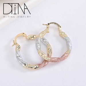 Dtina Bohemian Hoop bông tai mới tri-màu Vòng tròn xoắn kết cấu thiết kế hình học với Zircon đá chính quà tặng của phụ nữ - Product Image 2