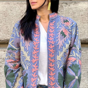 Chaqueta Corta Unisex de Algodón Ecológico, Bordada a Mano con Diseño Floral Suzani, Forrada, Tejida en Lona, para Invierno y Otoño - Product Image 1