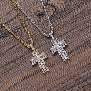 Round zirconium rectangular zirconium mix and match <b>cross</b> pendant, hip hop jewelry, copper inlaid zircon trend necklace. - Product Image 2
