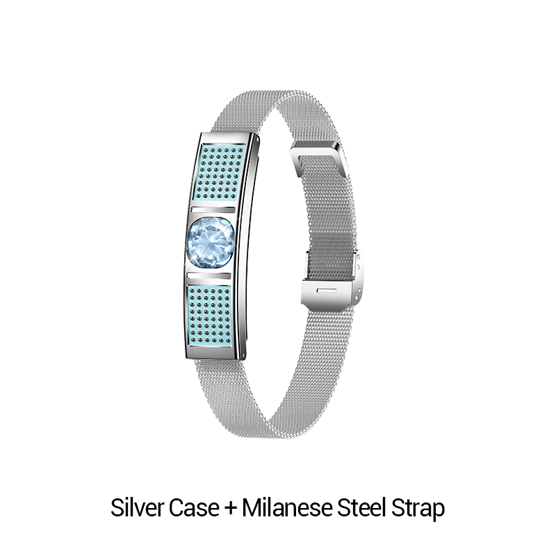 Boîtier argenté + bracelet en acier milanais