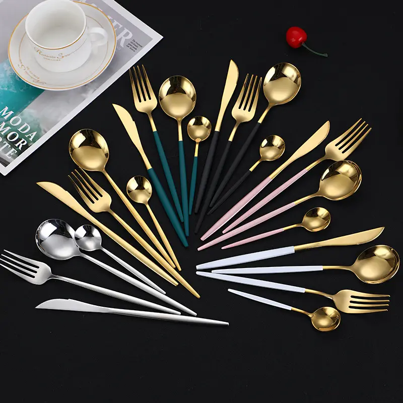 High Quality Silverware Mirror Polish Wedding Gift Stainless Steel Modern Gold Cutlery Set