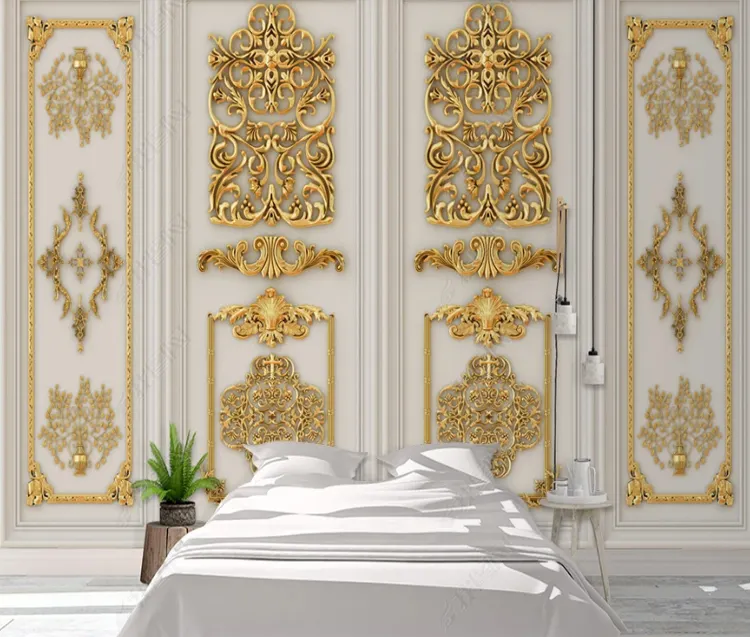 Luxury Golden Royal Wallpaper Design Embossed Carved Flower Jane European 3d Mural Wallpapers