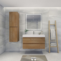 Lemari wastafel kamar mandi minimalis Jerome Bespoke Floating 42 inci dari kayu oak dengan cermin