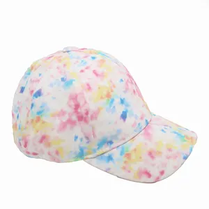 Gorra de béisbol con tinte de corbata para niños y bebés, gorra colorida para niñas, gorra ajustable de algodón de seis paneles rosa, gorras al por mayor