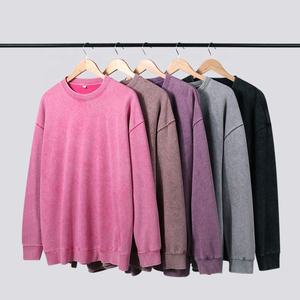 Pull Homme Blanc Col Ras Du Cou Lourd Surdimensionné Lavé Coton Manches Longues Sweat Femme - Product Image 1