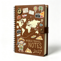 Carnet de voyage personnalisé avec carte du monde vintage 2027, carnet à spirales en cuir PU, journal de voyage, cadeau