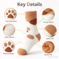 Chaussettes douces et épaisses en forme de patte de chat pour femmes et hommes, chaussettes d'intérieur pour l'hiver, vente en gros