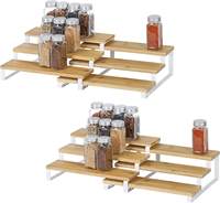 Étagère à épices extensible à 3 niveaux réglable étagère de rangement en bambou pour étagère d'armoire pour la cuisine