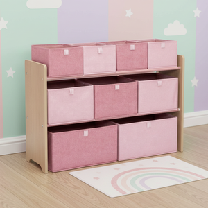 Étagère pour enfants à 3 niveaux personnalisée, garçon et fille, en bois, organisateur de rangement pour jouets pour enfants avec 9 boîtes en tissu - Product Image 1