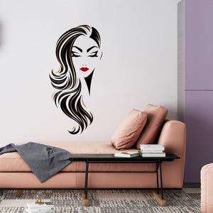 Stiker dinding penata rambut wanita, stiker tembok cantik warna ganda untuk Salon kecantikan bibir merah PVC, stiker Makeup penata rambut