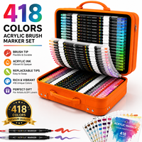 Lot de marqueurs de peinture acrylique professionnels en gros, 418 couleurs, avec pointes pinceaux et étui de transport pour artistes