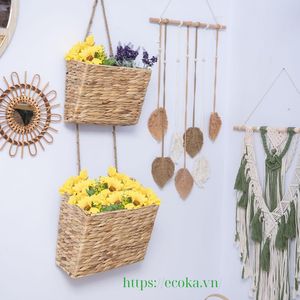 2-Tier Hanging Natural Boho Water Hyacinth <b>Wall</b> <b>Basket</b> Organizer for Entryway, Bathroom from Vietnam - Product Image 4