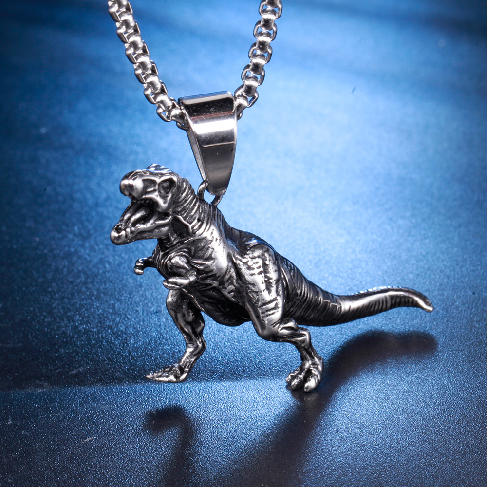 Collier Pendentif Crâne De Dinosaure T-Rex - Style Gothique Et Détaillé, Alliage Zinc, 24 Pouces - Bijoux Mode Homme/femme - 4