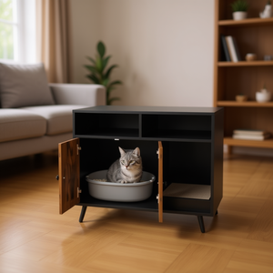Enclos pour litière de chat avec compartiment de rangement, design moderne en bois pour chats d'intérieur, petite taille, noir et marron - Product Image 2