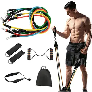 11pcs Custom Logo Printed Tpe Fitness Pilates Tubes Heavy Duty Workout Resistance Bands Set