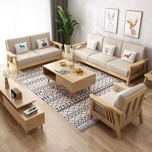 Nordic Solid Wood <b>Sofa</b> L-Shaped Upholstered Fabric Corner <b>Sofa</b> For Small Apartments Living Room Furniture - Product Image 2