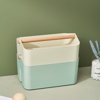 WONFUN Panier de Douche Empilable Portable avec Poignée en Bambou, Rangement en Plastique pour Essentiels de Salle de Bain, Jouets de Bain, Noir