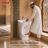 Kidoir Lavabo de Wudu autoportant double à deux niveaux en céramique et porcelaine, avec fonction de lavage des pieds