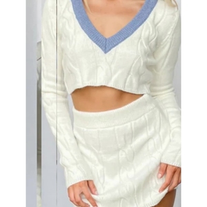 New Fashion Sexy <b>Knitted</b> Navel Sweater Female High Waist Package Hip Skirt Suit Fashion - Product Image 2