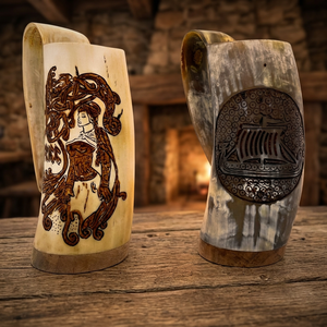 Handmade Buffalo Horn <b>Mug</b> Carved Viking Ship Design <b>Vintage</b> Style Eco-Friendly 600ml Customizable Home Decor Gift - Product Image 3
