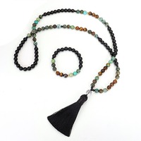 Collier de prière Mala 108 perles avec long pompon, bracelet en pierre de guérison, colliers de méditation yoga, bijoux en quartz
