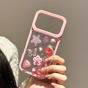 เคสโทรศัพท์มือถือลายกลิตเตอร์สตรอว์เบอร์รี่ผีเสื้อ สำหรับ iPhone 17 Air 16 15 14 Pro Max ลายดอกไม้เรซิ่นเชอร์รี่ DIY ดาว รูปหัวใจ ฝาหลัง - Product Image 3