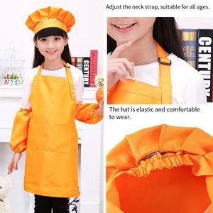 Custom Logo Children Cotton Plain <b>Kitchen</b> Cooking Baking Painting Wear Kids Chef Hat and <b>Apron</b> With Ages 3-12 - Product Image 4