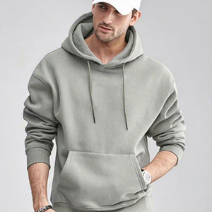 Sweat-shirt à capuche gris pour homme, couleur unie, polaire, décontracté, avec poches, coupe ample, vêtement d'hiver, polyester/coton, imperméable, 2027 - Product Image 1
