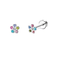 Boucle d'oreille à visser en acier inoxydable anti-ternissement pour hélix, tragus, cartilage, avec dos plat et micro-zircon cubique, bijoux de piercing d'oreille ODM
