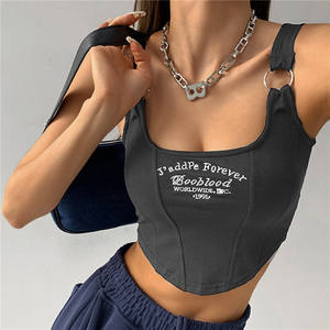 Print Letter Short Tank Tops Women'S Irregular Crop Top Y2k Summer Buckle Vest <b>Boob</b> Tube Top Embroidery Suspenders With Bra Pad - Product Image 6
