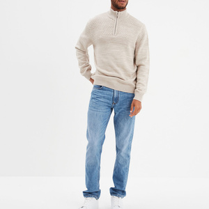 Pull à col trucker rayé gris foncé pour homme, sans effort, fermeture éclair, séchage rapide, respirant, offrant une superposition facile - Product Image 5